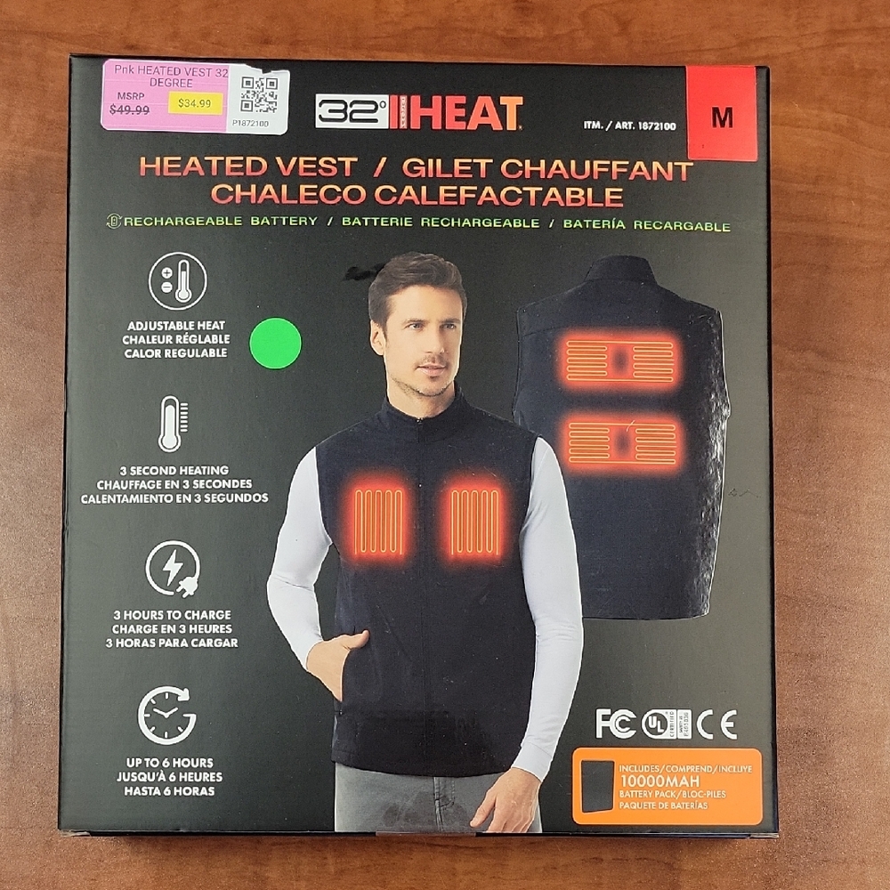 32° Heat Heated Vest (Black) - Rechargeable Battery Heated Wearable, Size M